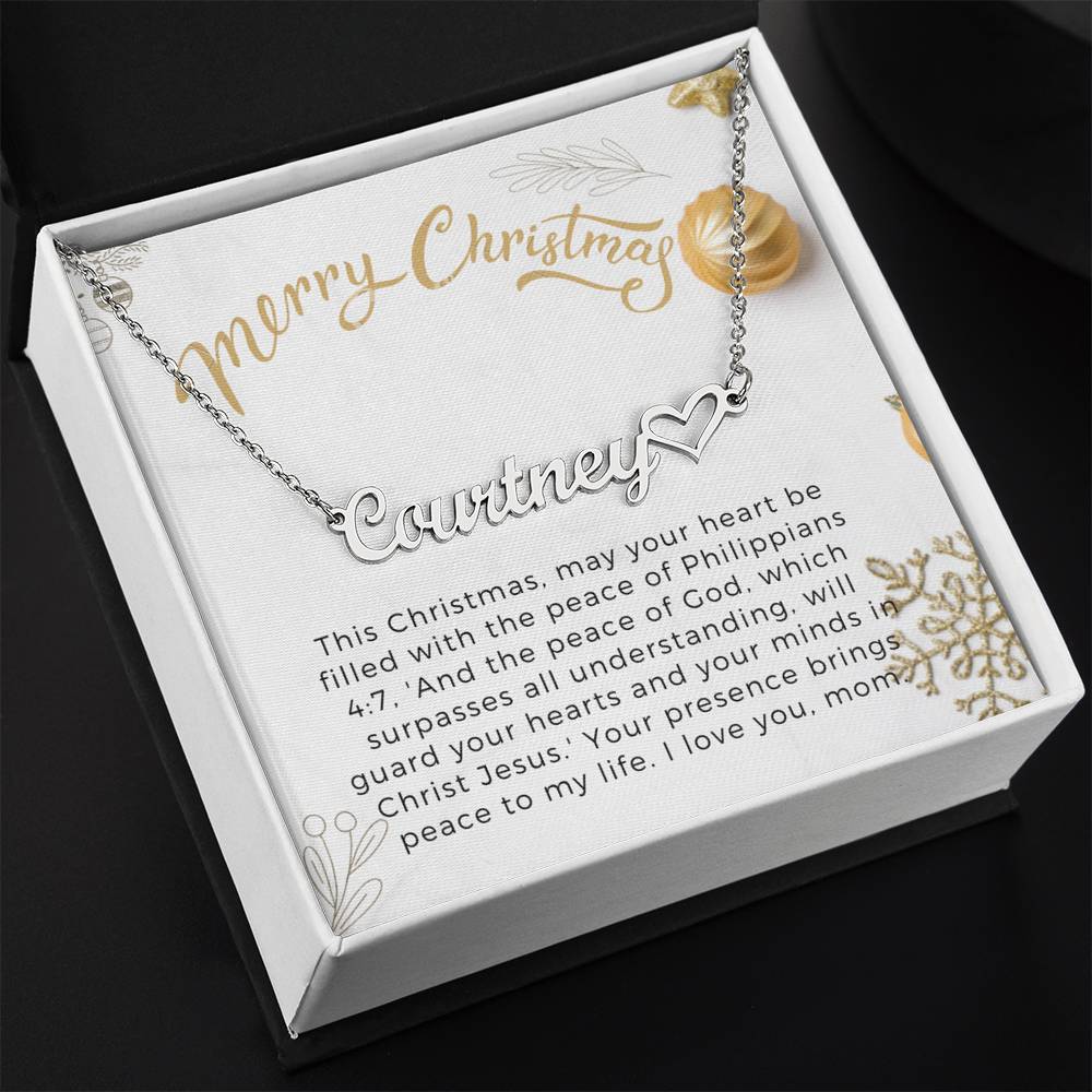 Personalised Name Necklace For Mom ~Philippians 4:7~ (Heart)