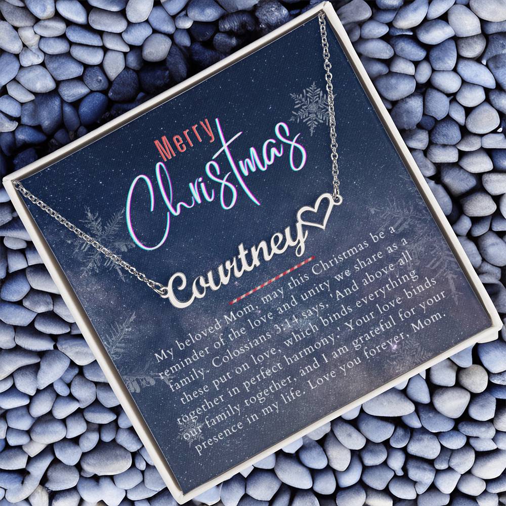 Personalised Name Necklace For Mom ~Colossians 3:14~ (Heart)