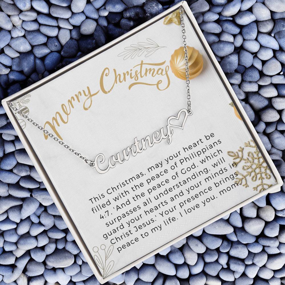 Personalised Name Necklace For Mom ~Philippians 4:7~ (Heart)