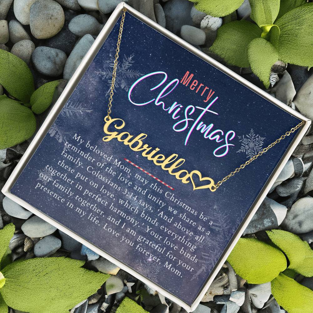 Personalised Name Necklace For Mom ~Colossians 3:14~ (Heart)