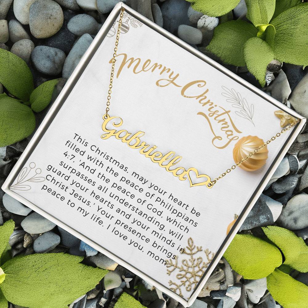 Personalised Name Necklace For Mom ~Philippians 4:7~ (Heart)