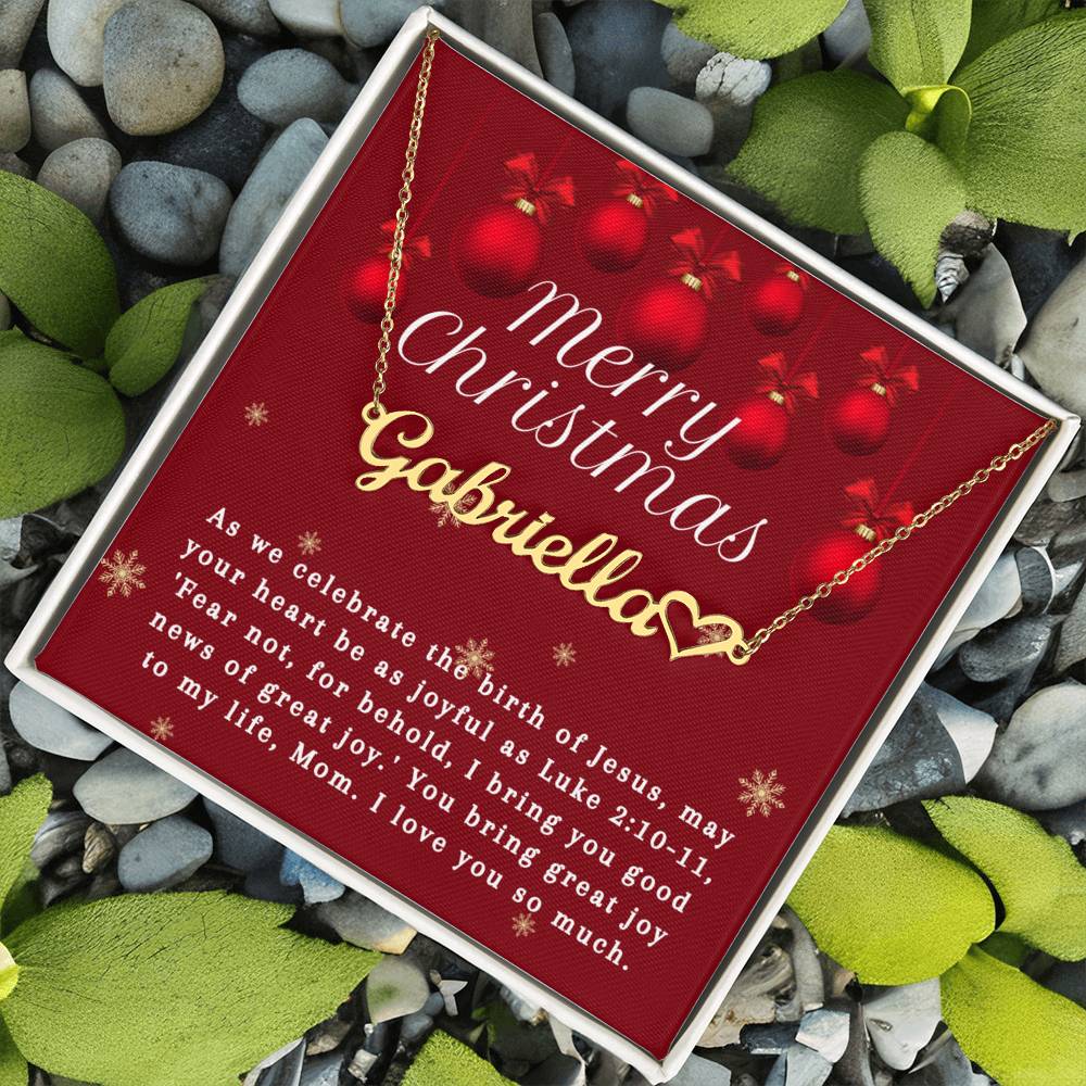 Personalised Name Necklace For Mom ~Luke 2:10-11~ (Heart)