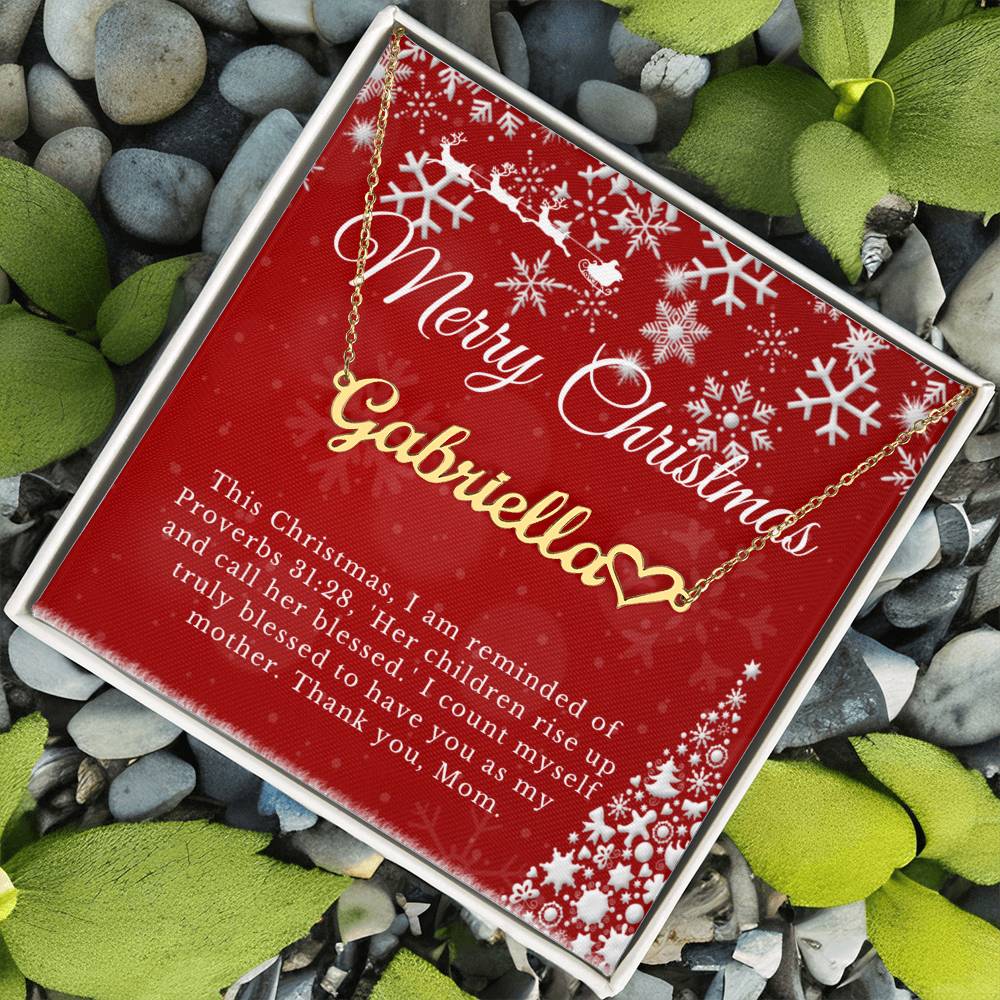 Personalised Name Necklace For Mom ~Proverbs 31:28~ (Heart)