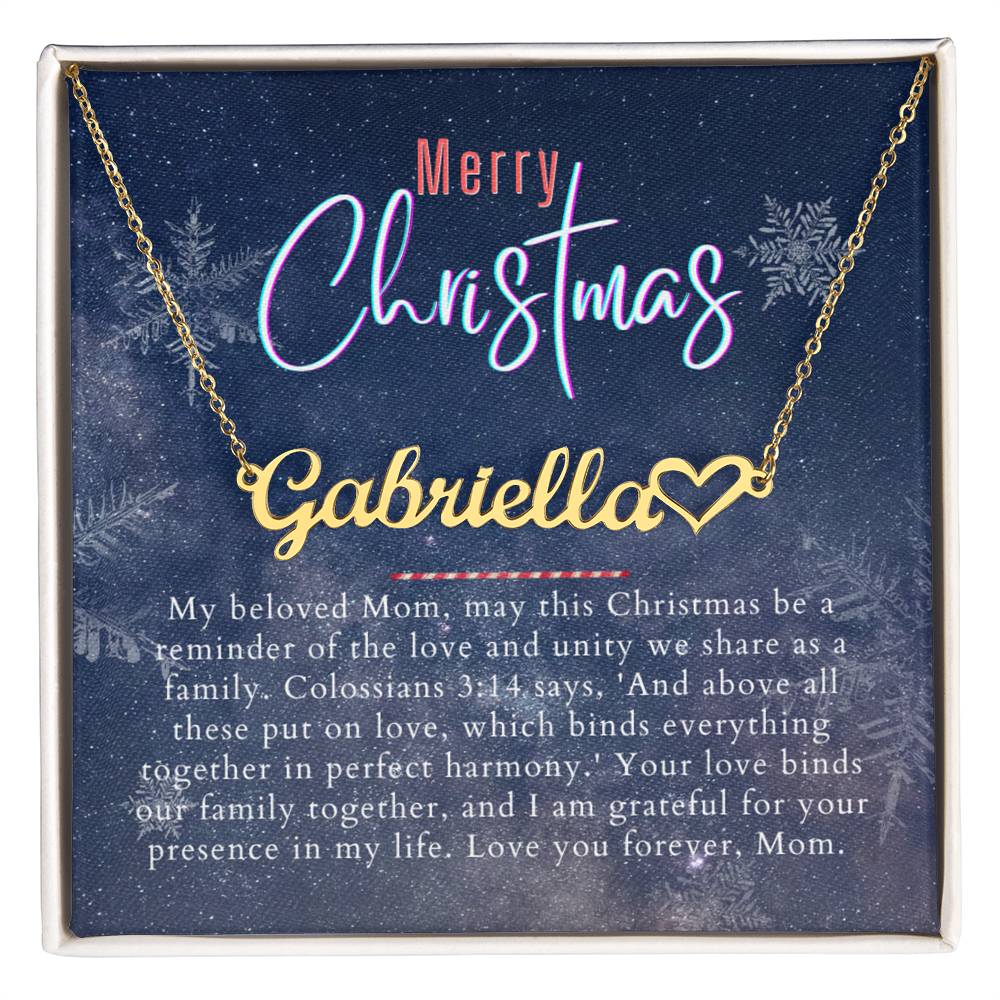 Personalised Name Necklace For Mom ~Colossians 3:14~ (Heart)