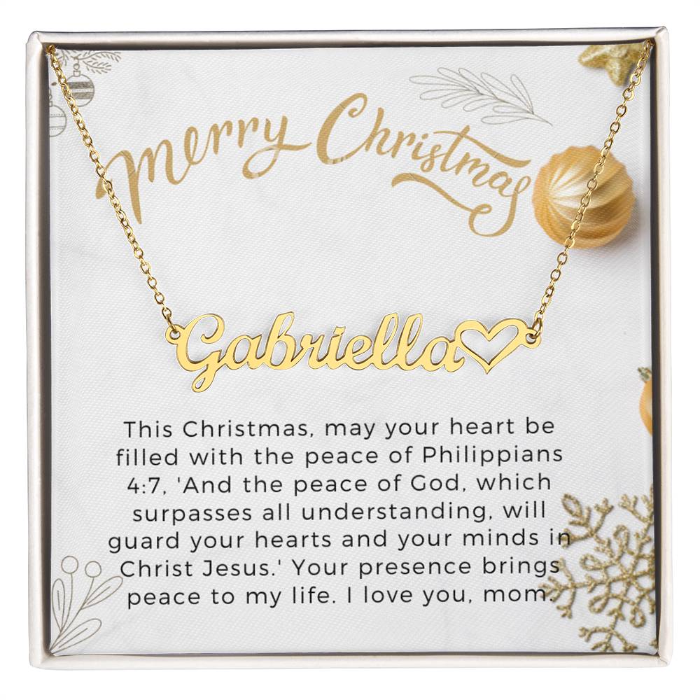 Personalised Name Necklace For Mom ~Philippians 4:7~ (Heart)