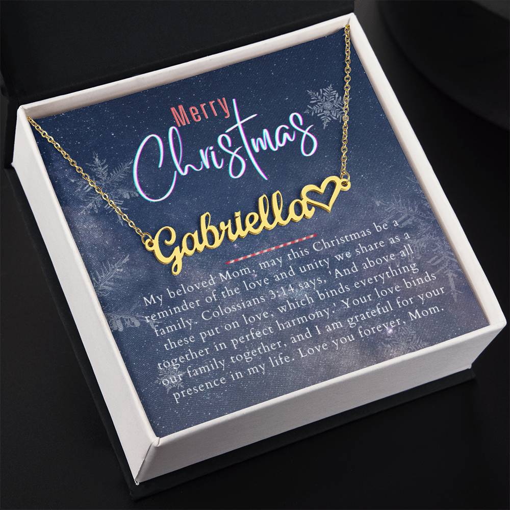 Personalised Name Necklace For Mom ~Colossians 3:14~ (Heart)