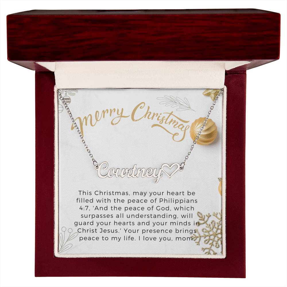 Personalised Name Necklace For Mom ~Philippians 4:7~ (Heart)