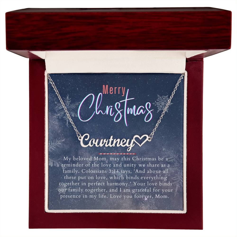Personalised Name Necklace For Mom ~Colossians 3:14~ (Heart)