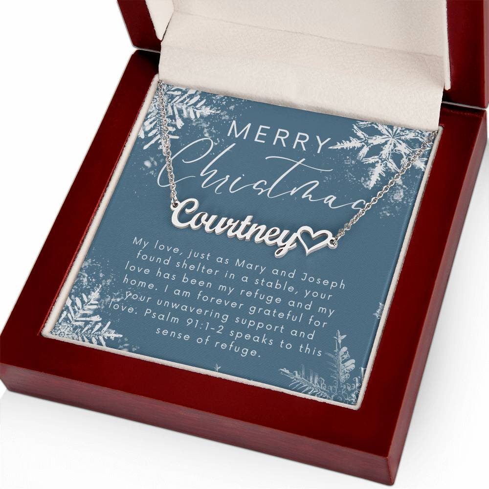 Personalised Name Necklace For Wife ~Psalm 91:1-2~ (Heart)