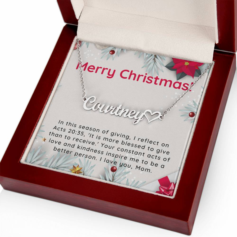 Personalised Name Necklace For Mom ~Acts 20:35~ (Heart)