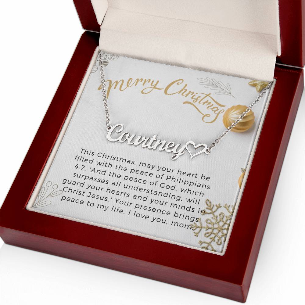 Personalised Name Necklace For Mom ~Philippians 4:7~ (Heart)