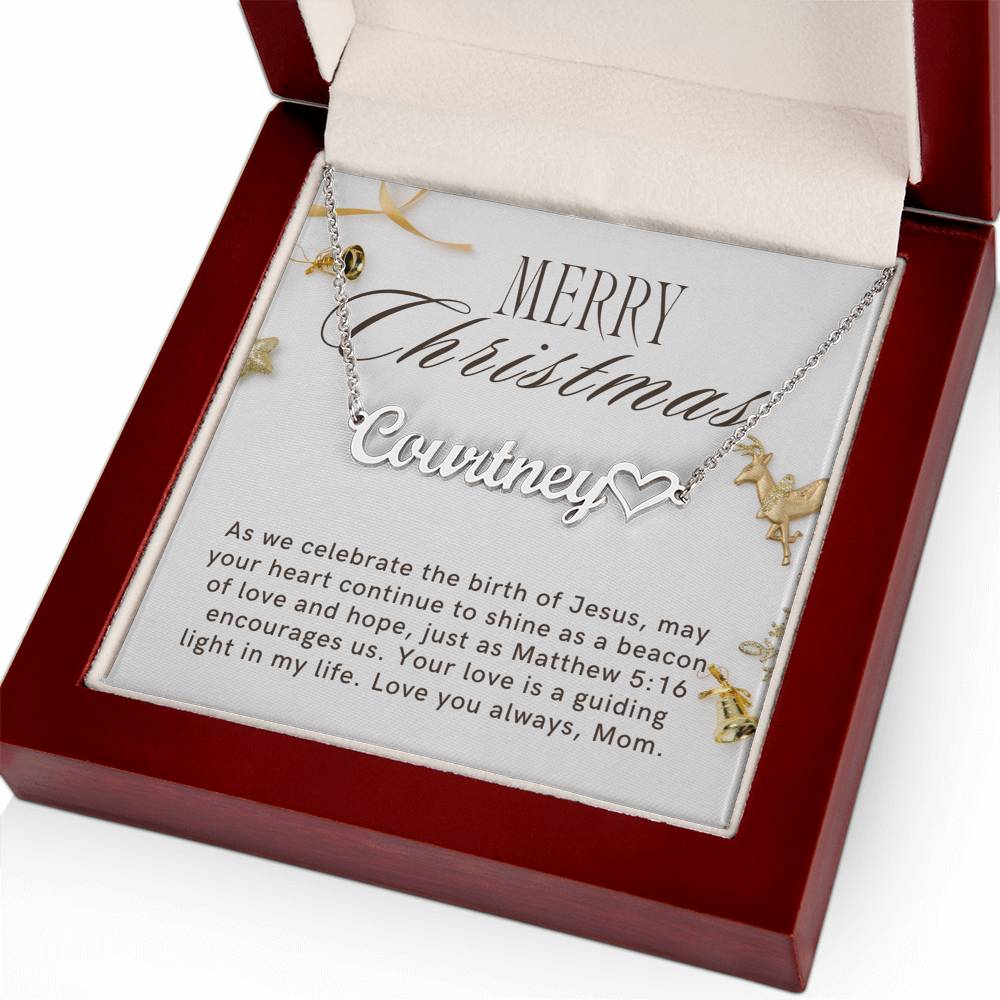 Personalised Name Necklace For Mom ~Matthew 5:16~ (Heart)