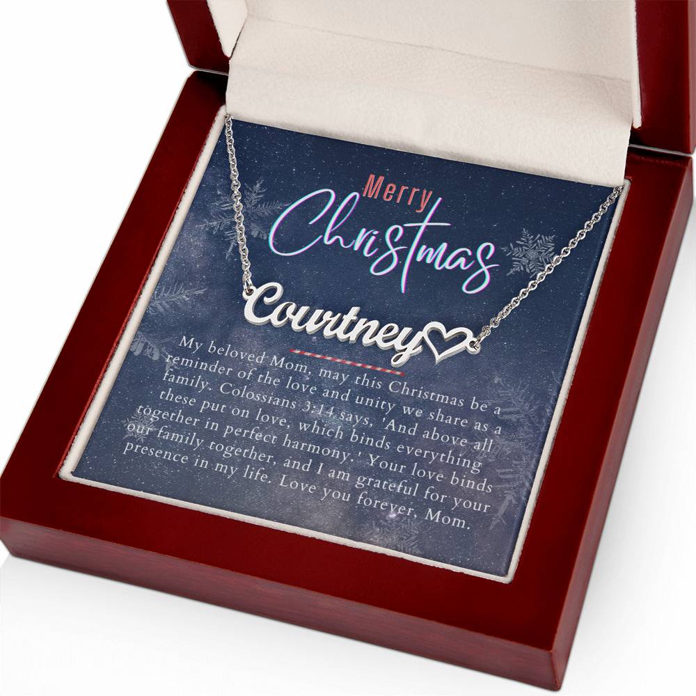 Personalised Name Necklace For Mom ~Colossians 3:14~ (Heart)