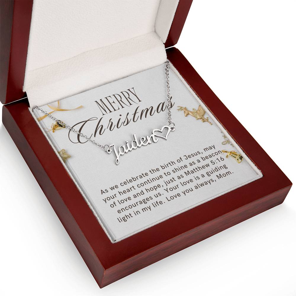 Personalised Name Necklace For Mom ~Matthew 5:16~ (Heart)