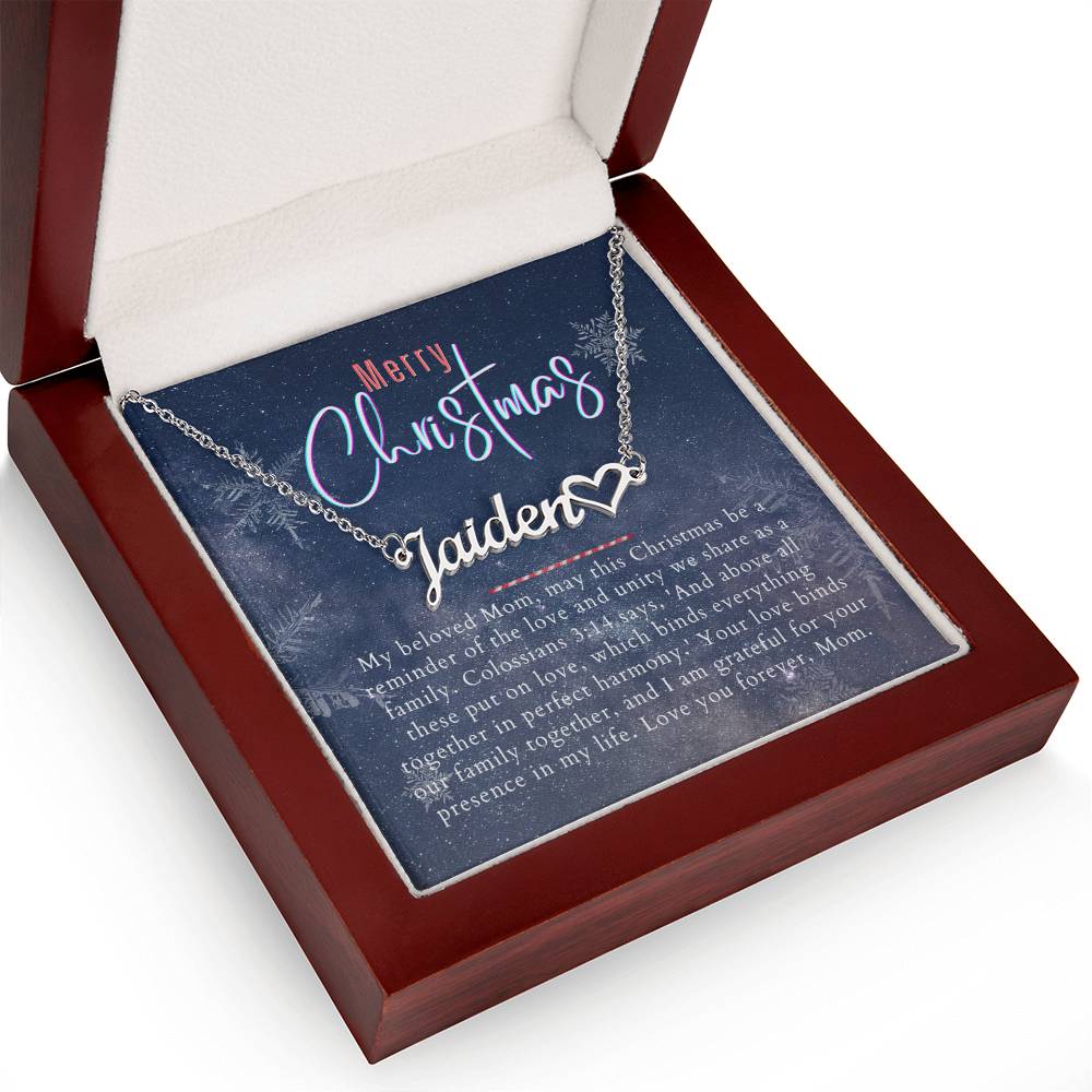 Personalised Name Necklace For Mom ~Colossians 3:14~ (Heart)