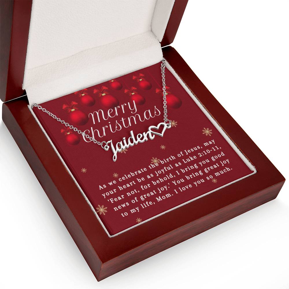 Personalised Name Necklace For Mom ~Luke 2:10-11~ (Heart)