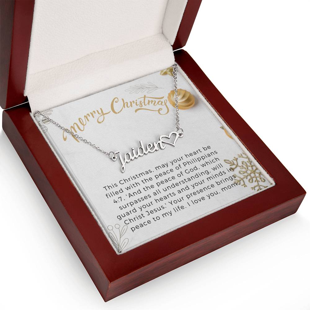 Personalised Name Necklace For Mom ~Philippians 4:7~ (Heart)