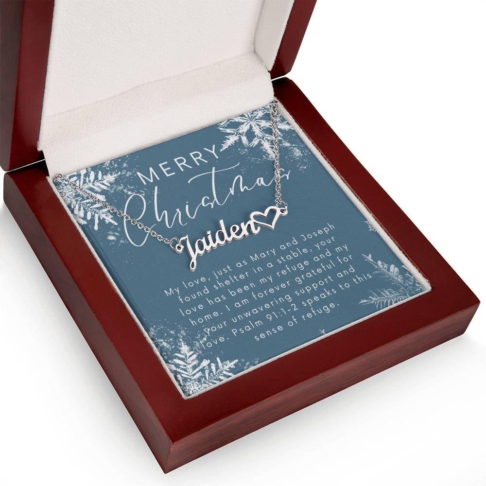 Personalised Name Necklace For Wife ~Psalm 91:1-2~ (Heart)