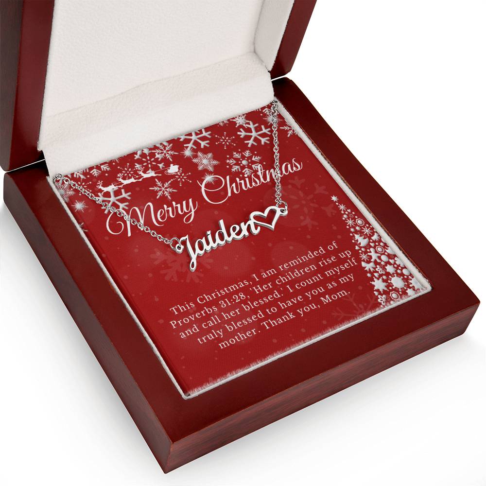 Personalised Name Necklace For Mom ~Proverbs 31:28~ (Heart)