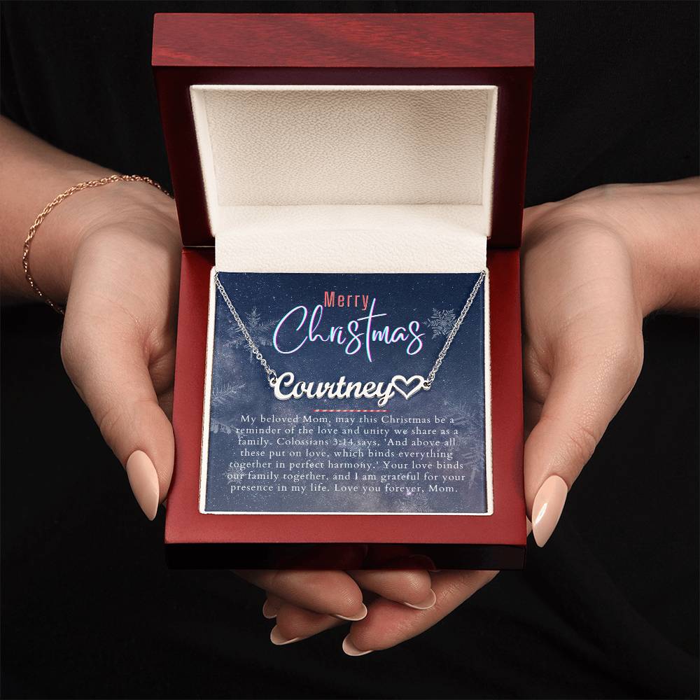 Personalised Name Necklace For Mom ~Colossians 3:14~ (Heart)