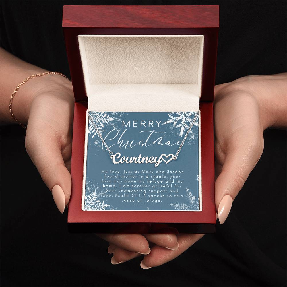 Personalised Name Necklace For Wife ~Psalm 91:1-2~ (Heart)