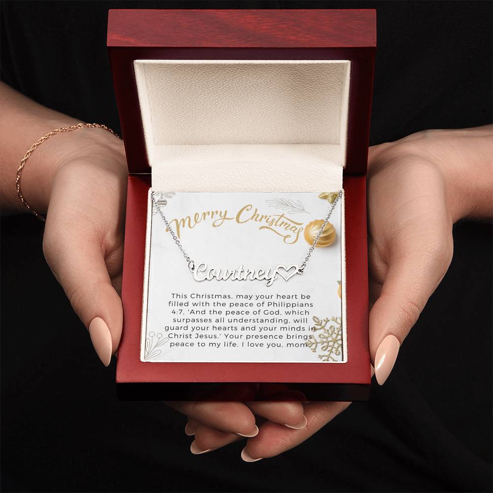 Personalised Name Necklace For Mom ~Philippians 4:7~ (Heart)