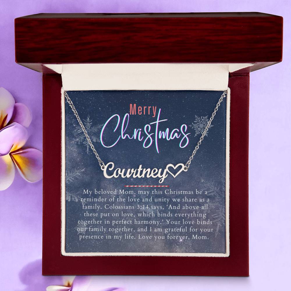 Personalised Name Necklace For Mom ~Colossians 3:14~ (Heart)