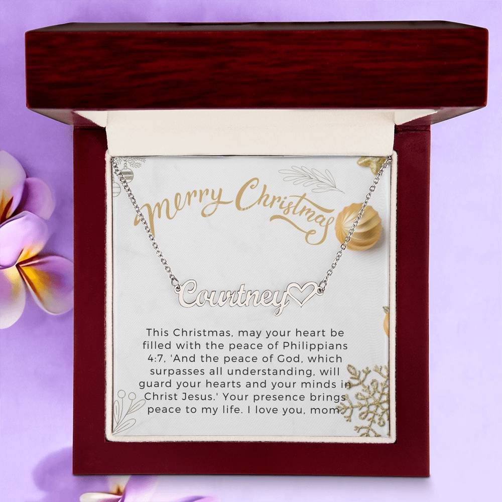 Personalised Name Necklace For Mom ~Philippians 4:7~ (Heart)