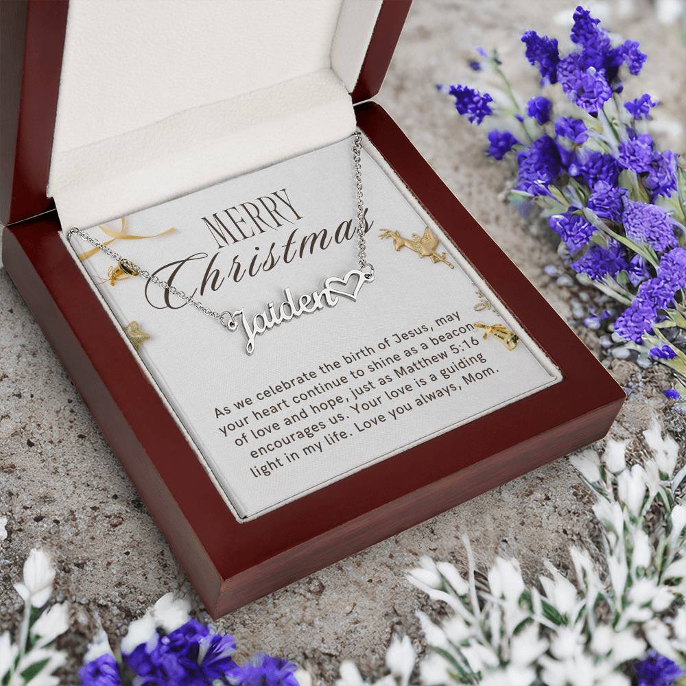 Personalised Name Necklace For Mom ~Matthew 5:16~ (Heart)