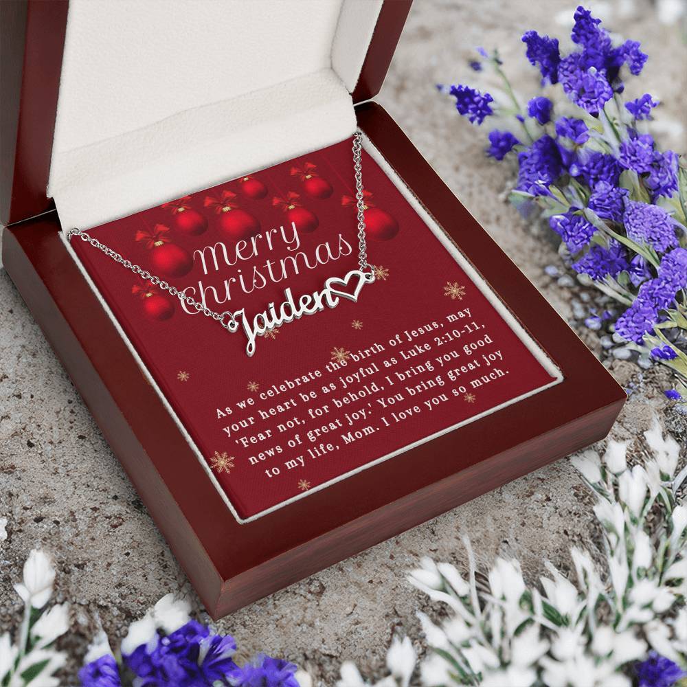Personalised Name Necklace For Mom ~Luke 2:10-11~ (Heart)
