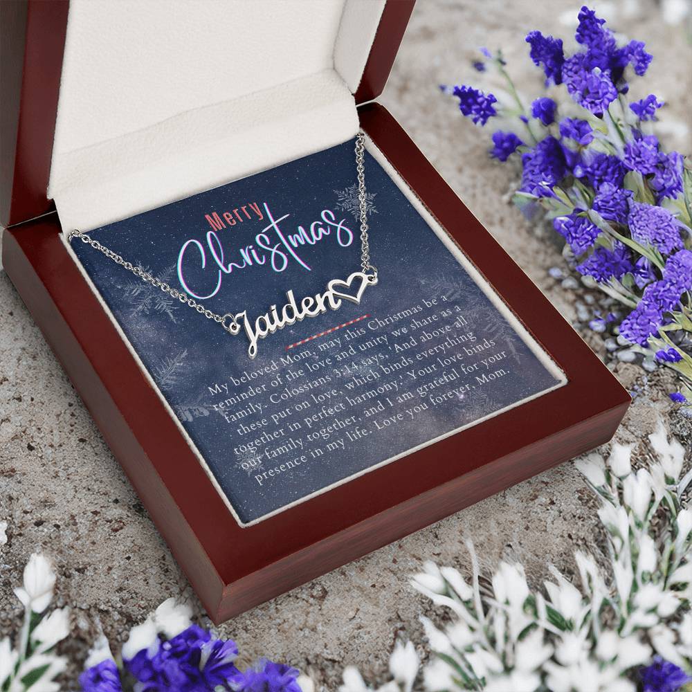 Personalised Name Necklace For Mom ~Colossians 3:14~ (Heart)