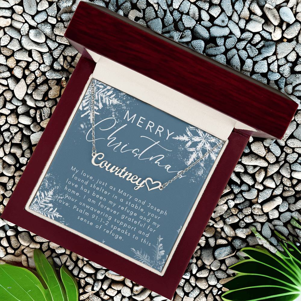 Personalised Name Necklace For Wife ~Psalm 91:1-2~ (Heart)
