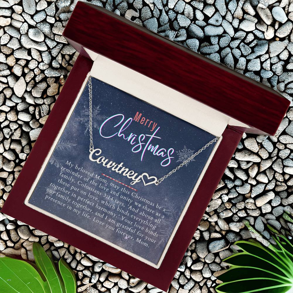 Personalised Name Necklace For Mom ~Colossians 3:14~ (Heart)