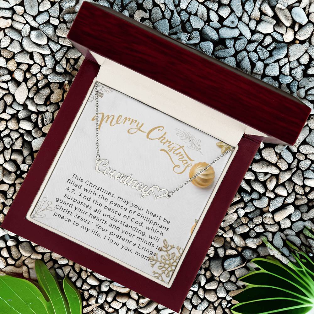 Personalised Name Necklace For Mom ~Philippians 4:7~ (Heart)