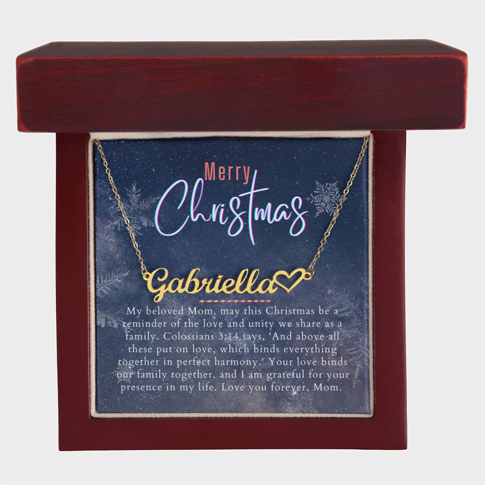 Personalised Name Necklace For Mom ~Colossians 3:14~ (Heart)