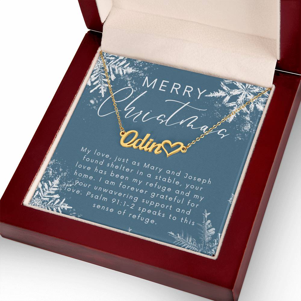 Personalised Name Necklace For Wife ~Psalm 91:1-2~ (Heart)