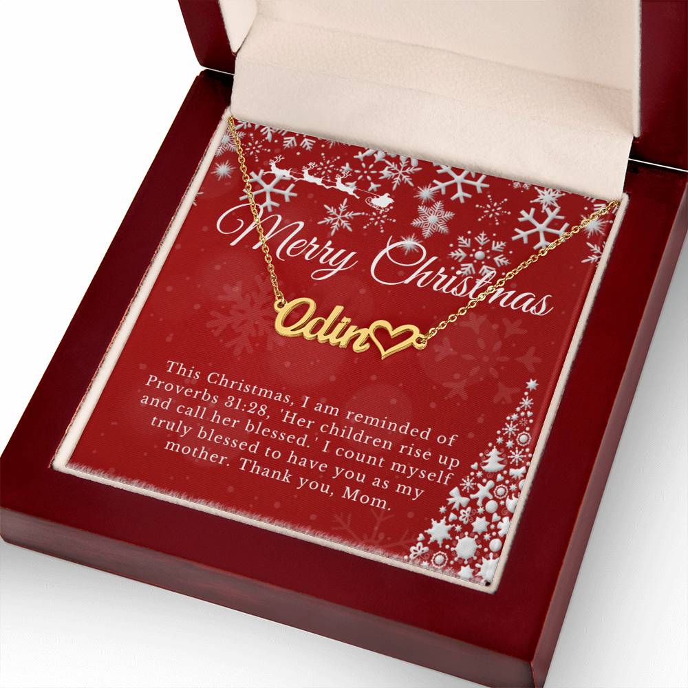 Personalised Name Necklace For Mom ~Proverbs 31:28~ (Heart)