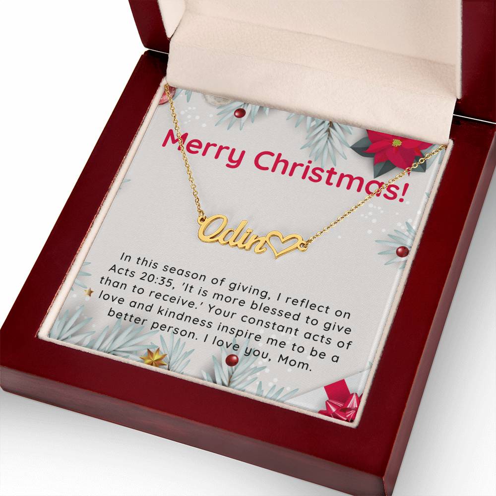 Personalised Name Necklace For Mom ~Acts 20:35~ (Heart)