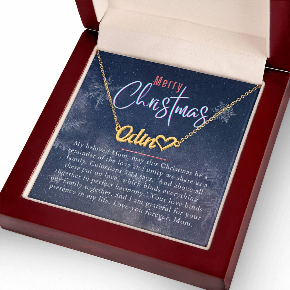 Personalised Name Necklace For Mom ~Colossians 3:14~ (Heart)