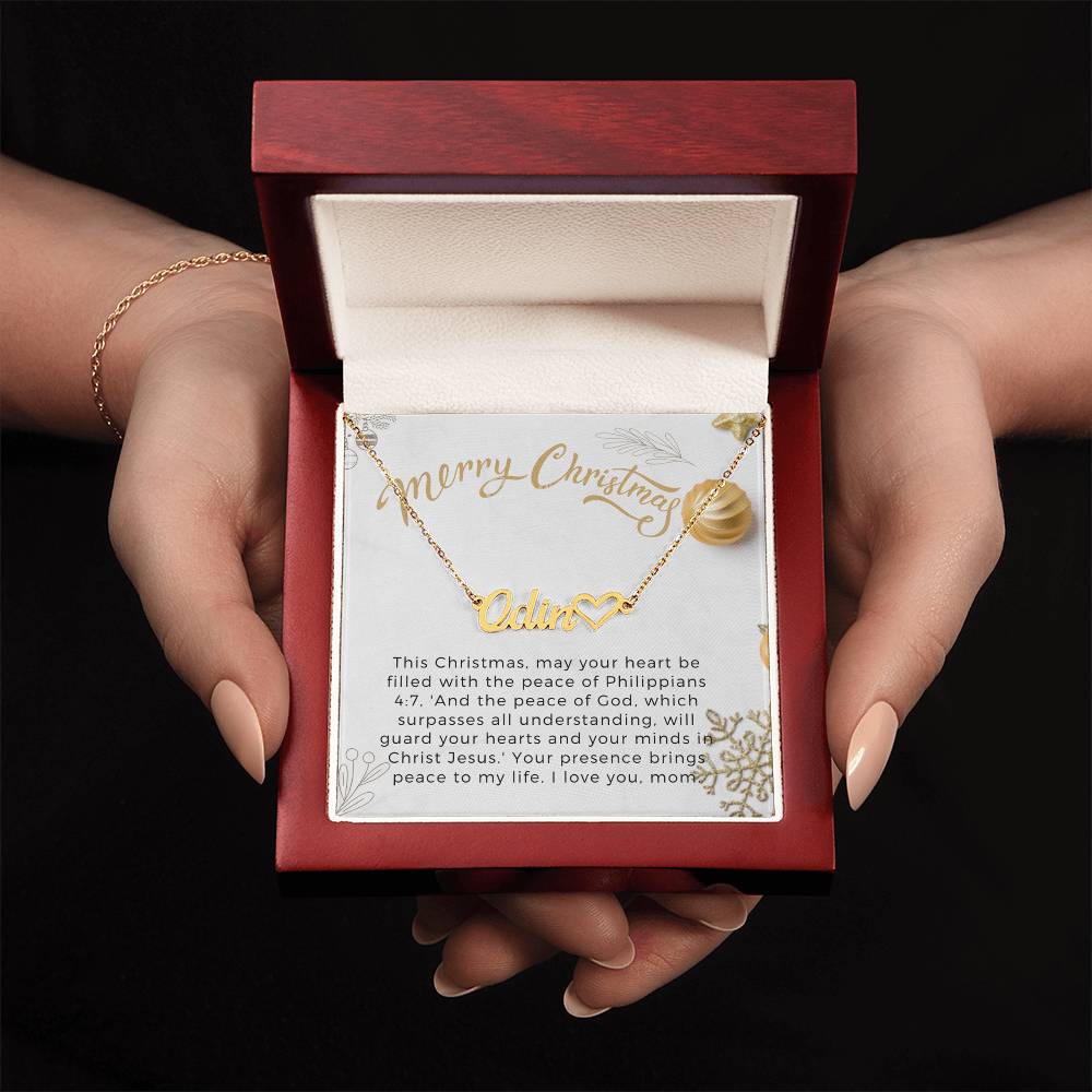 Personalised Name Necklace For Mom ~Philippians 4:7~ (Heart)