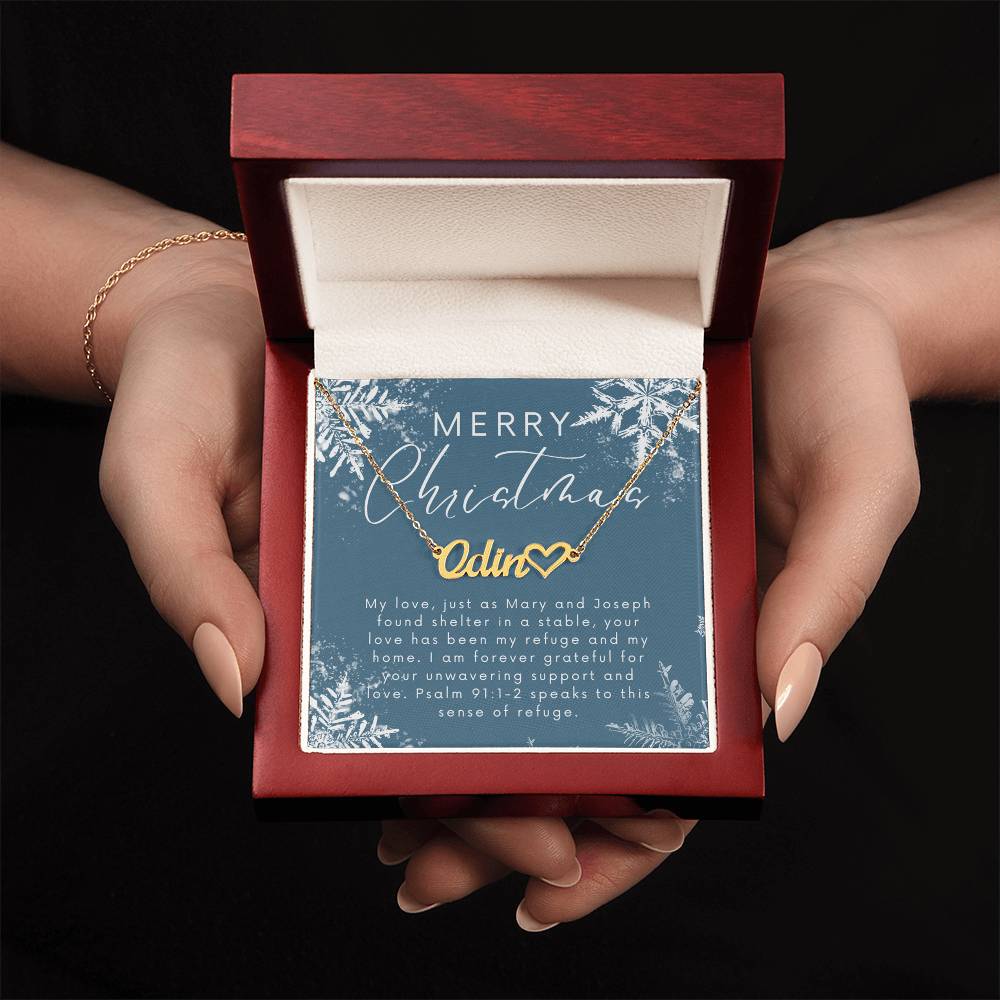 Personalised Name Necklace For Wife ~Psalm 91:1-2~ (Heart)