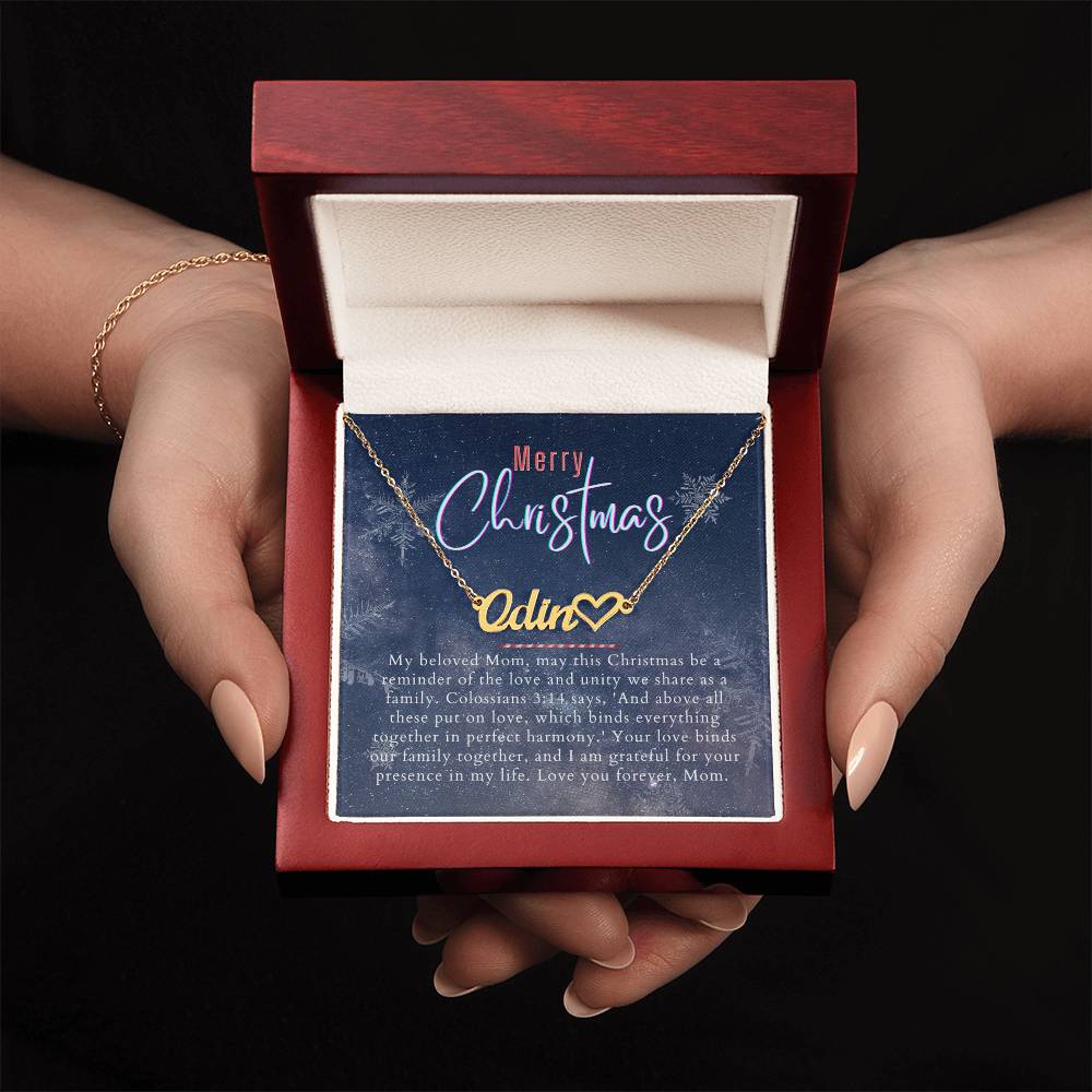 Personalised Name Necklace For Mom ~Colossians 3:14~ (Heart)