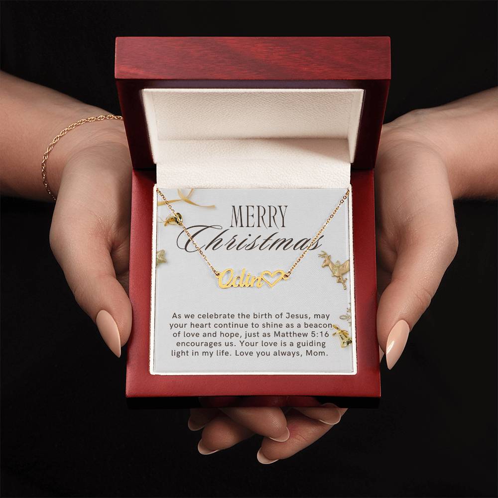 Personalised Name Necklace For Mom ~Matthew 5:16~ (Heart)