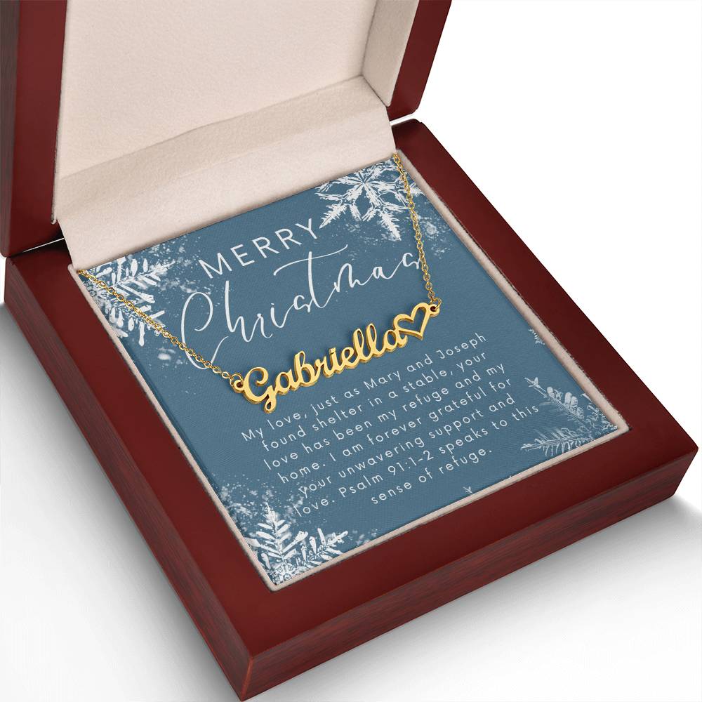 Personalised Name Necklace For Wife ~Psalm 91:1-2~ (Heart)