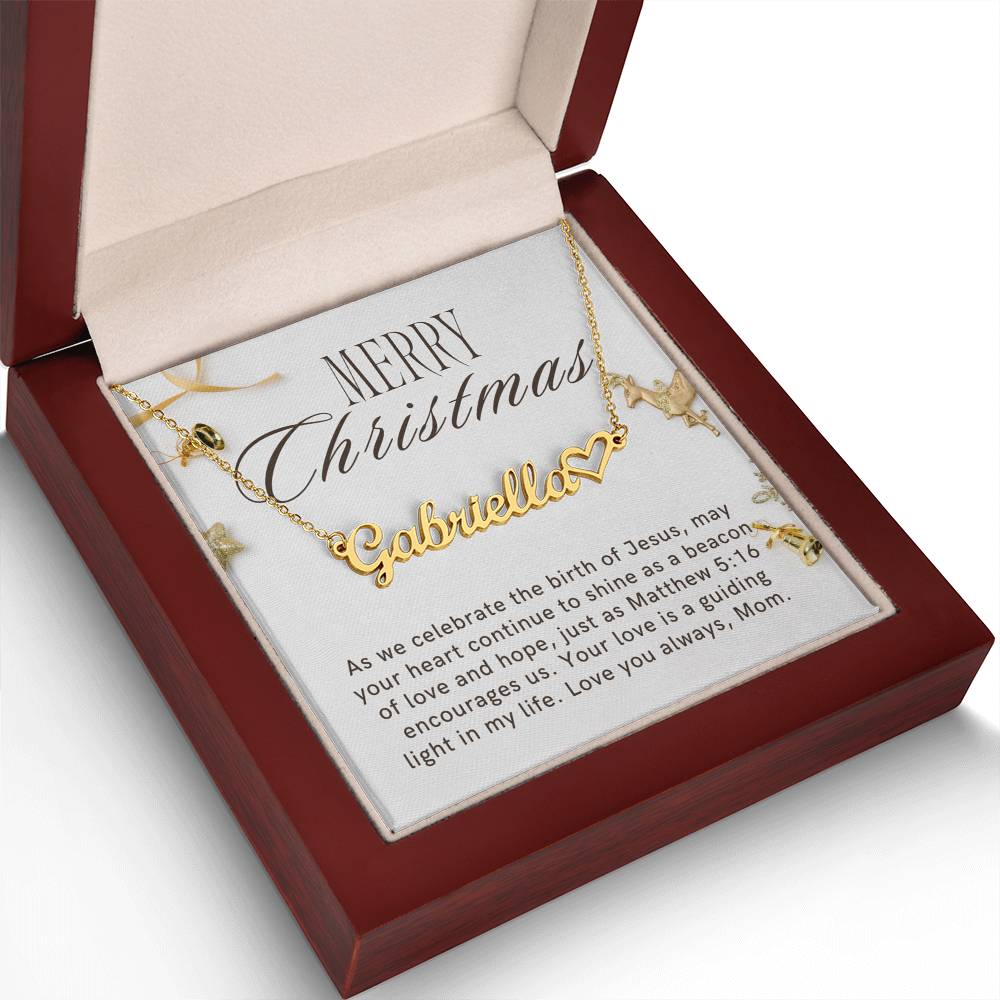 Personalised Name Necklace For Mom ~Matthew 5:16~ (Heart)