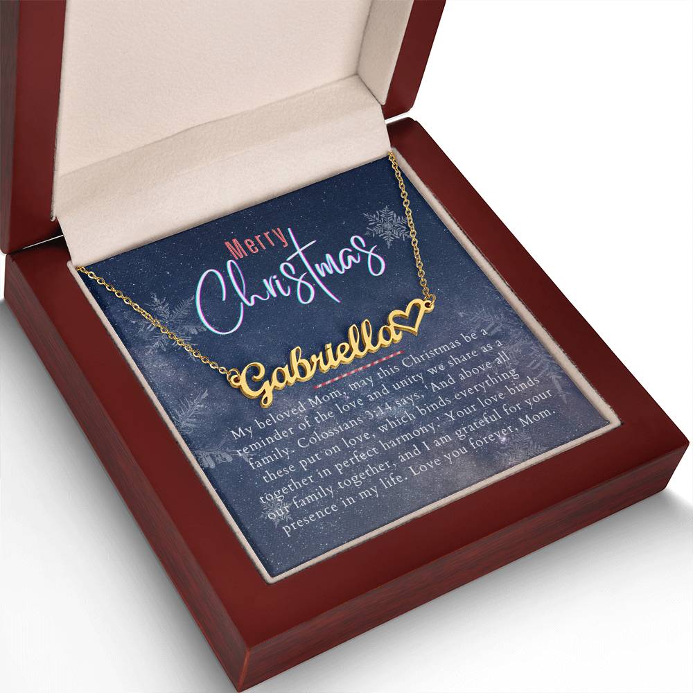 Personalised Name Necklace For Mom ~Colossians 3:14~ (Heart)