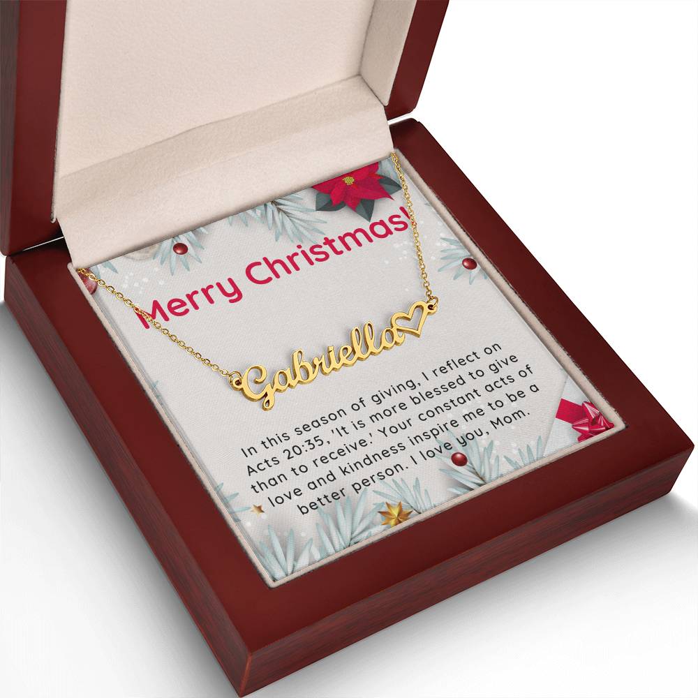 Personalised Name Necklace For Mom ~Acts 20:35~ (Heart)