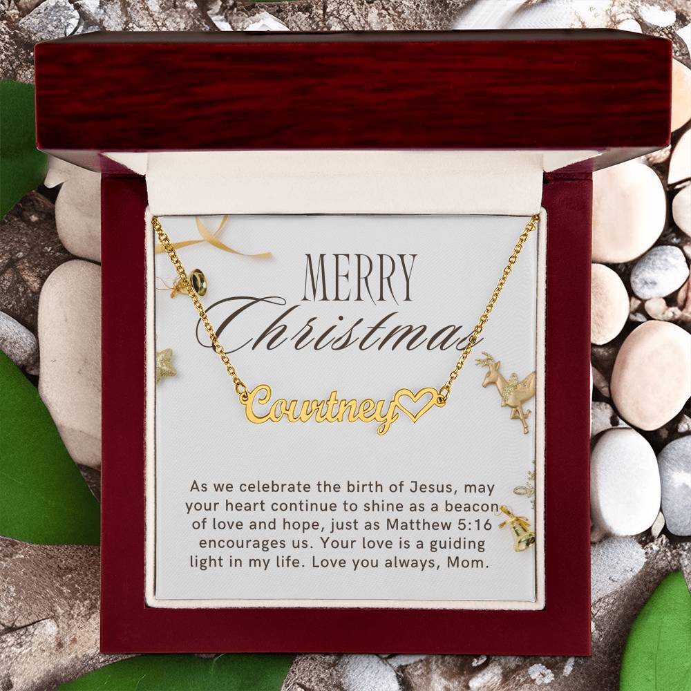Personalised Name Necklace For Mom ~Matthew 5:16~ (Heart)