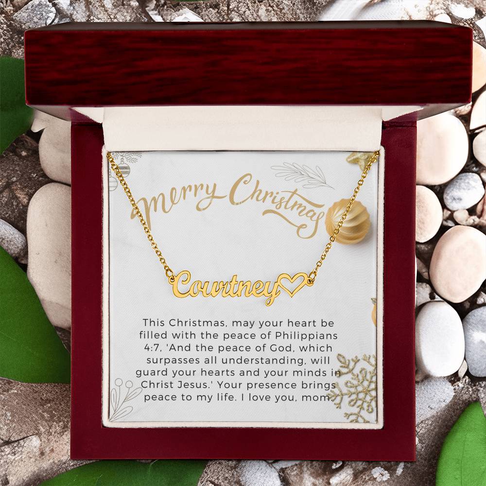 Personalised Name Necklace For Mom ~Philippians 4:7~ (Heart)