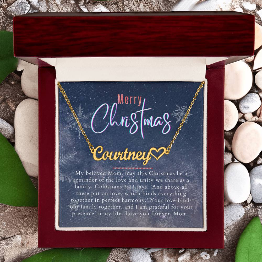 Personalised Name Necklace For Mom ~Colossians 3:14~ (Heart)
